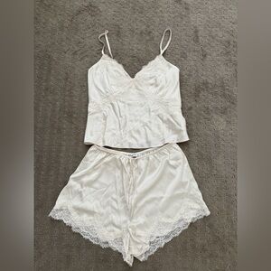Lace and satin cami/short set